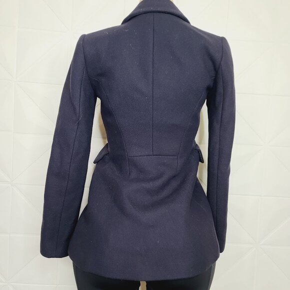 Zara Women's Black Wide Spread Collar Woolen Button-Front Pea Coat Size XS - Picture 3 of 9